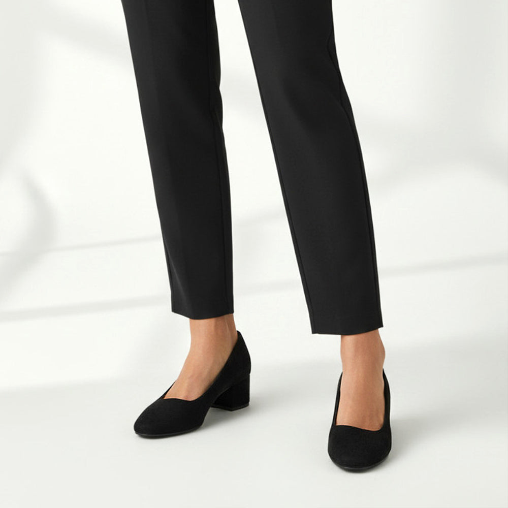 black suede block heels
