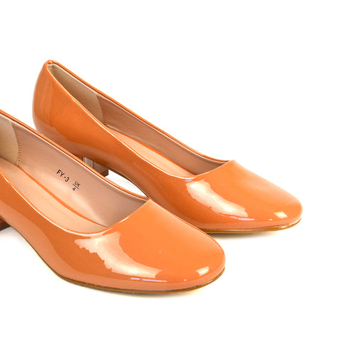 apricot round toe court heels, apricot court heels low, round toe court shoes, court heels low
