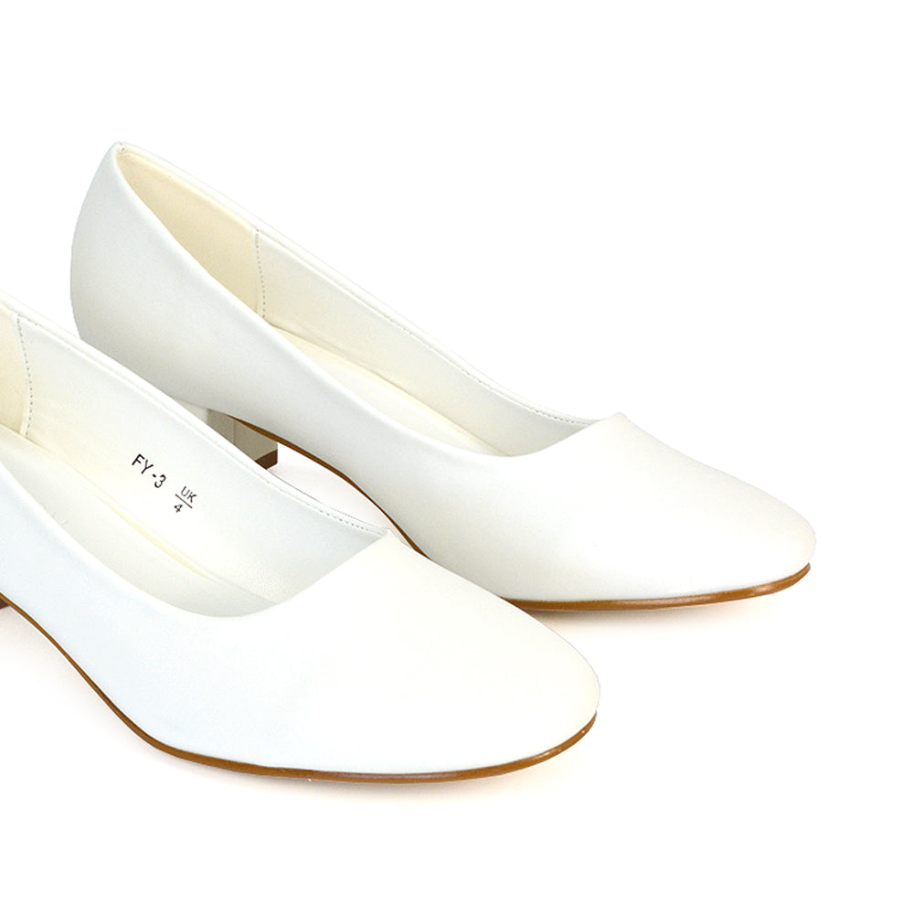 white round toe court heels, white court heels low, round toe court shoes, court heels low