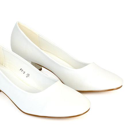 white round toe court heels, white court heels low, round toe court shoes, court heels low