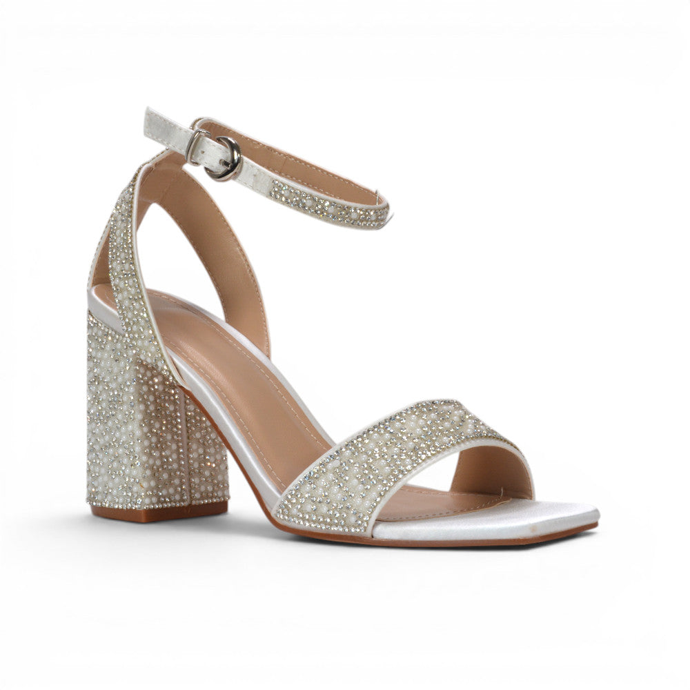 white pearl wedding shoes, white pearl block heels