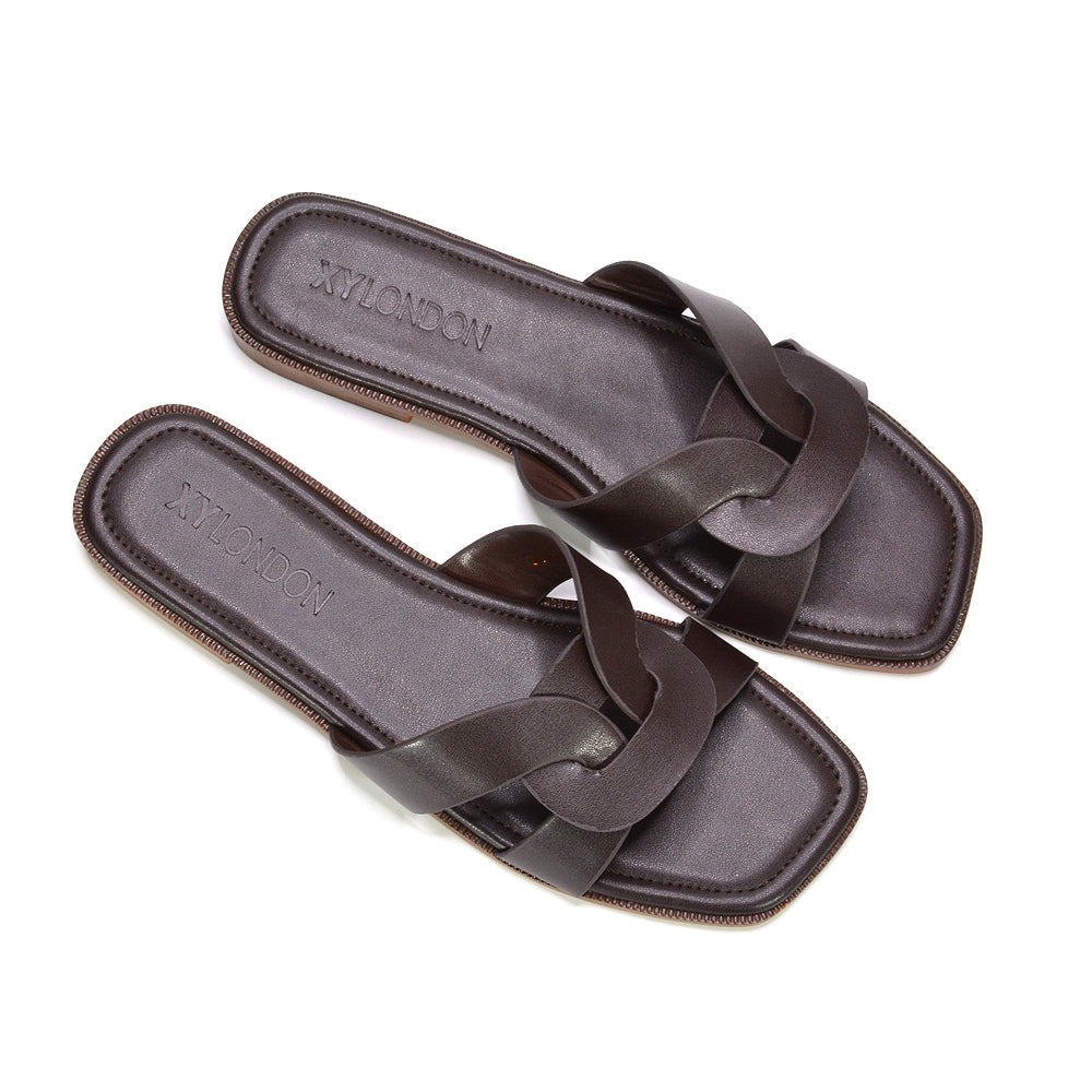 Open toe slip-on sandals, Flat summer sandals women, Vacation ready sandals, Resort wear flat sandals, Brunch outfit sandals, Travel friendly slip-on sandals, brown summer shoes, women's brown slides, Chocolate brown leather sandals