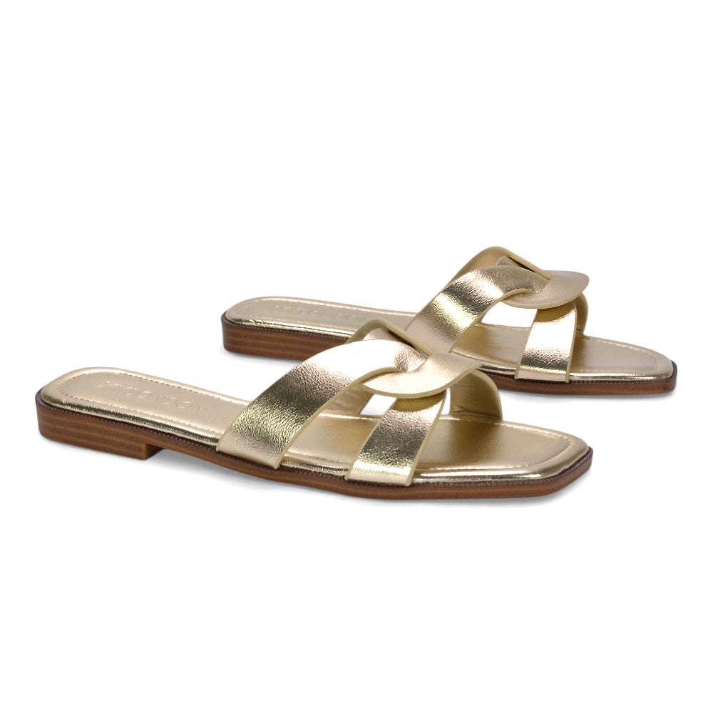 Women’s braided slide sandals, Square toe flat sandals, Interwoven strap sandals, Square toe minimalist sandals, Summer vacation sandals, Beach ready flat sandals, Women’s square toe braided leather slide sandals, flat sandals, slides, sliders, women's flat sandals, gold sandals, gold flat sandals