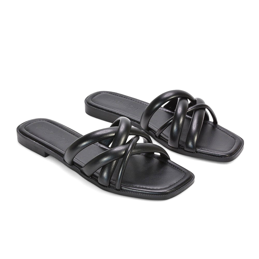 black square toe sandals, black square toe slides, square toe sandals, square to slides