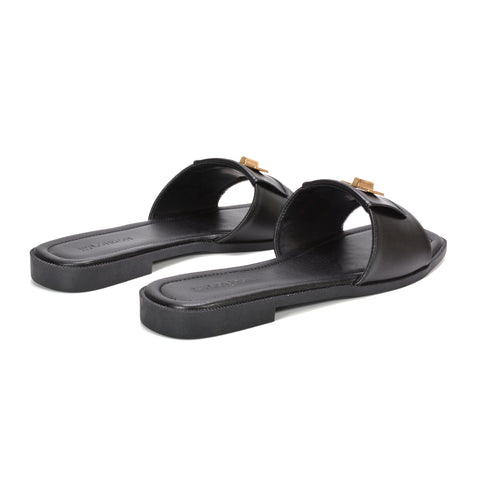 Black square toe summer slides, Black strappy slide sandals