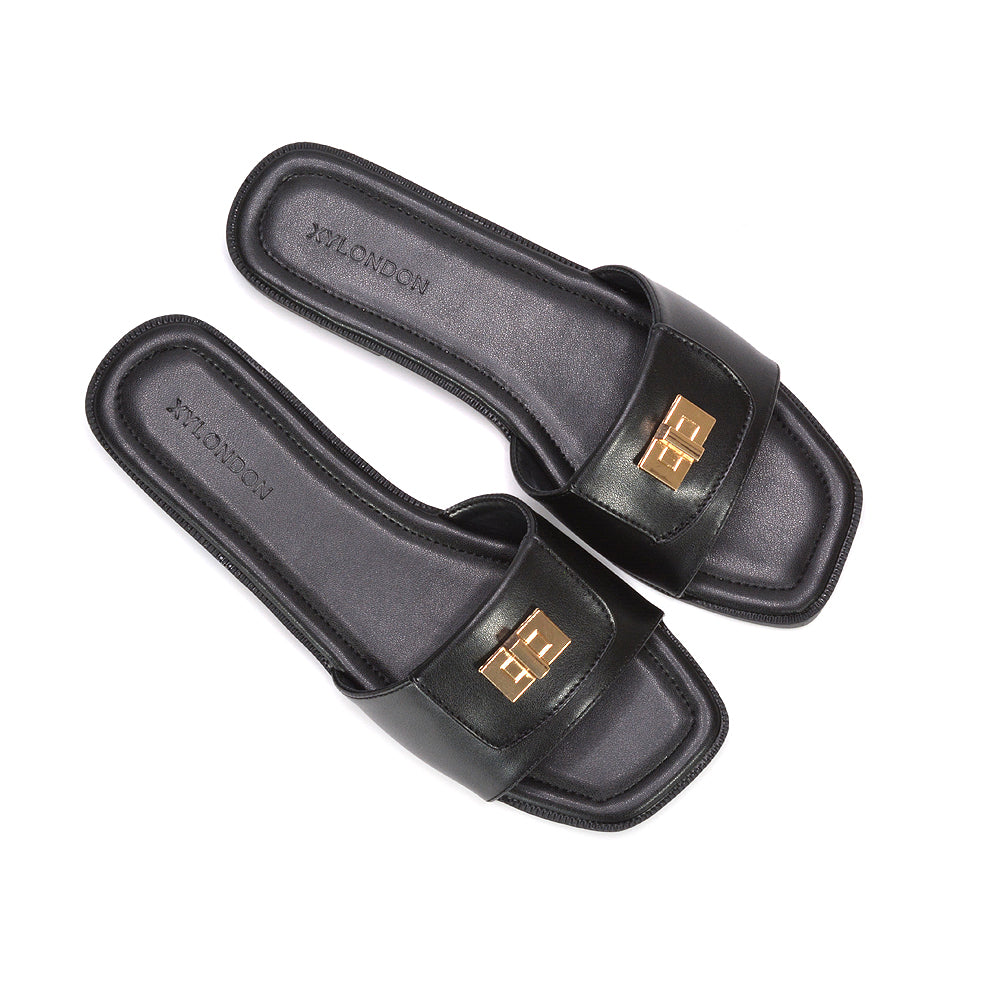 Women's black minimalist sandals, Black open toe sandals