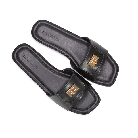 Women's black minimalist sandals, Black open toe sandals