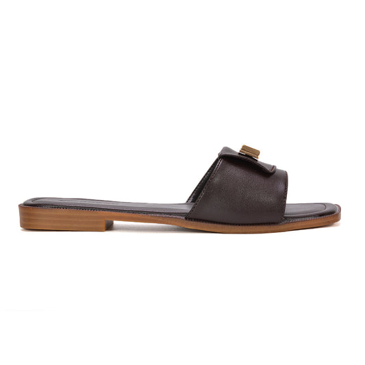 Brown slip on sandals, Women's brown square toe flat sandals