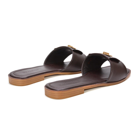 Brown square toe summer slides, Brown strappy slide sandals
