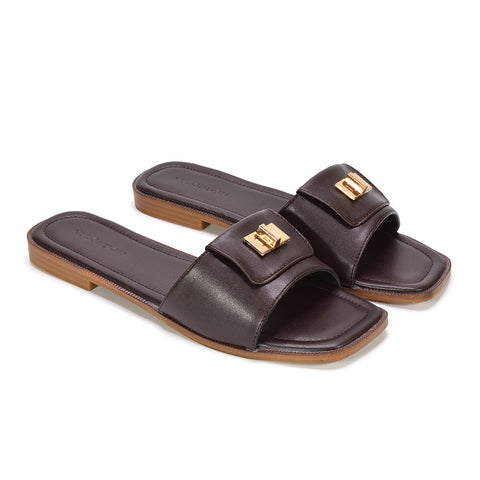 Women's brown slides, Casual brown open toe sandals