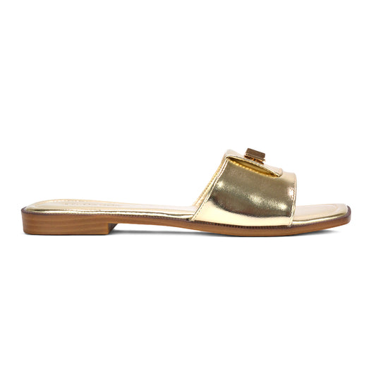 Gold slip on sandals, Women's gold square toe flat sandals