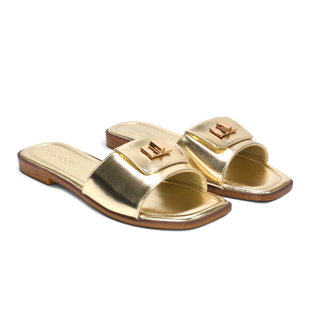 Gold square toe sandals, Comfortable gold slip on sandals for women
