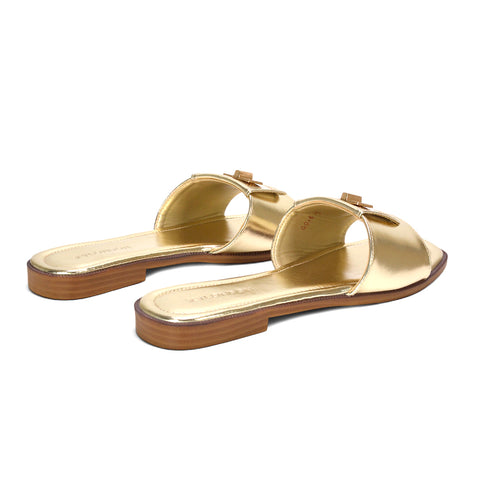 Gold square toe summer slides, Gold strappy slide sandals