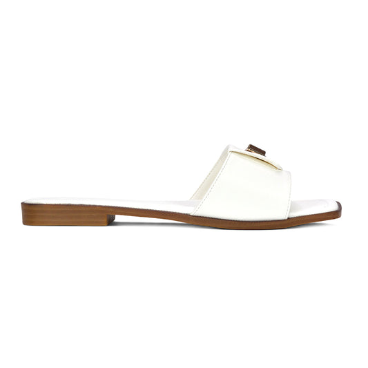 White slip on sandals, Women's white square toe flat sandals