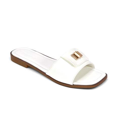 Modern white flat sandals for women, Women's white slip-on footwear