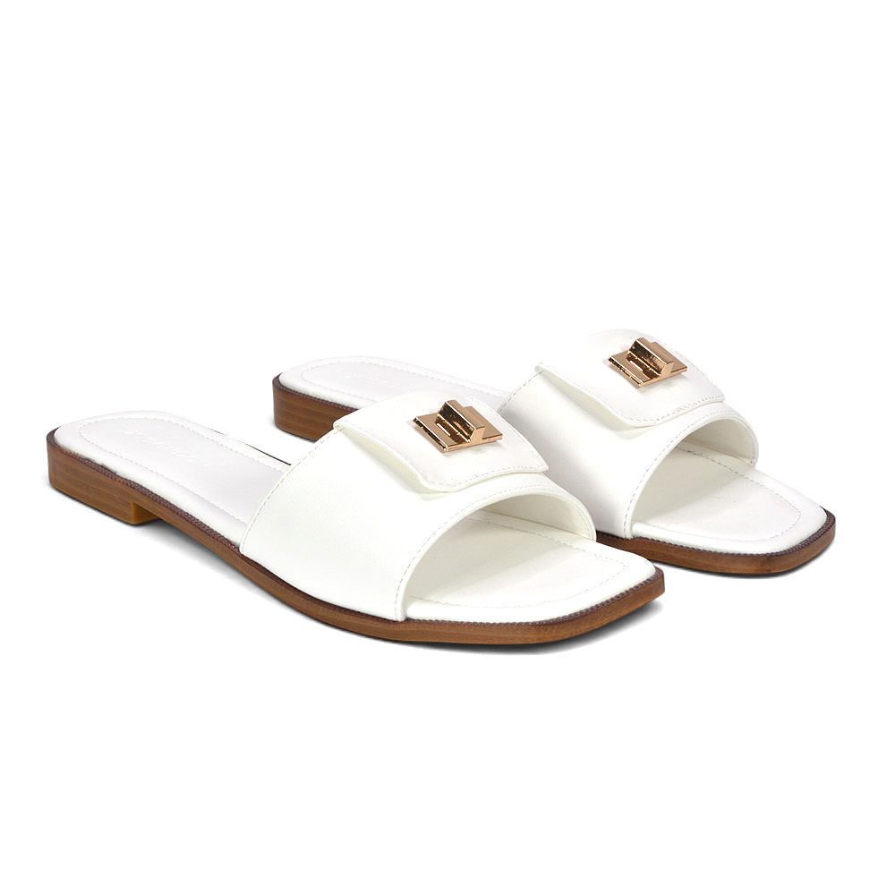 White beach slide sandals, White casual sandals