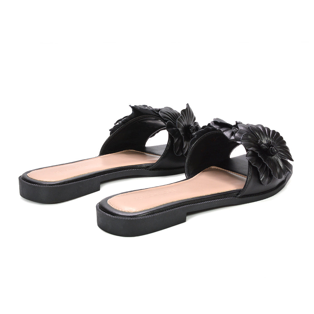 black garden party sandals, black breathable flat sandals for hot weather, women’s black sandals