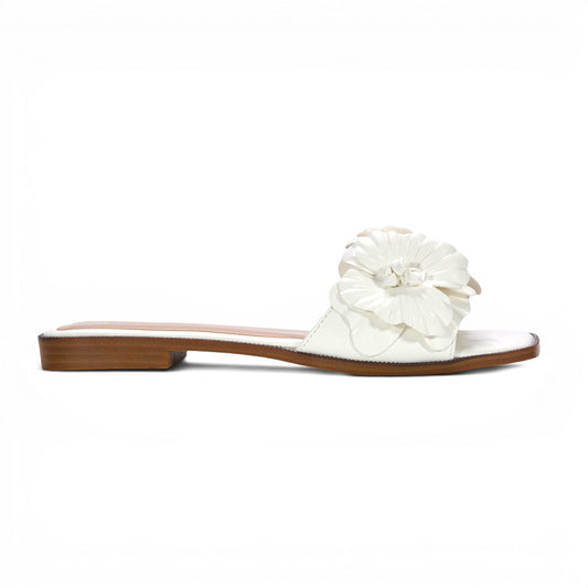 white slide sandals, women’s white floral slip on slides for summer outfits, white holiday outfit sandals