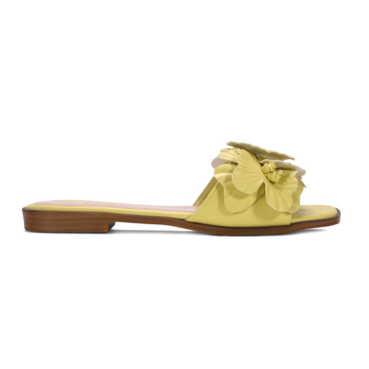 yellow slide sandals, women’s yellow floral slip on sandals for summer styling, yellow sandals for summer festivals