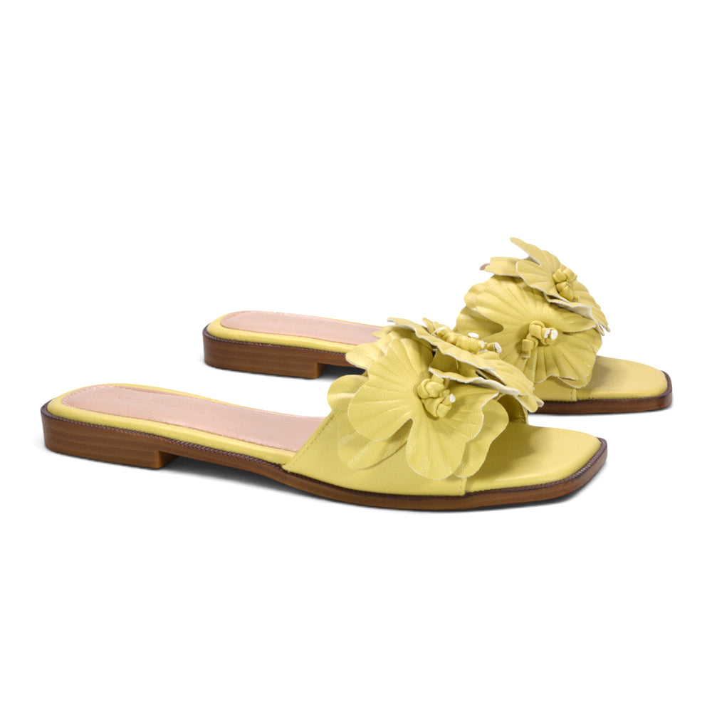 yellow slip on slides, comfortable yellow summer sandals for everyday wear, yellow vacation outfit sandals
