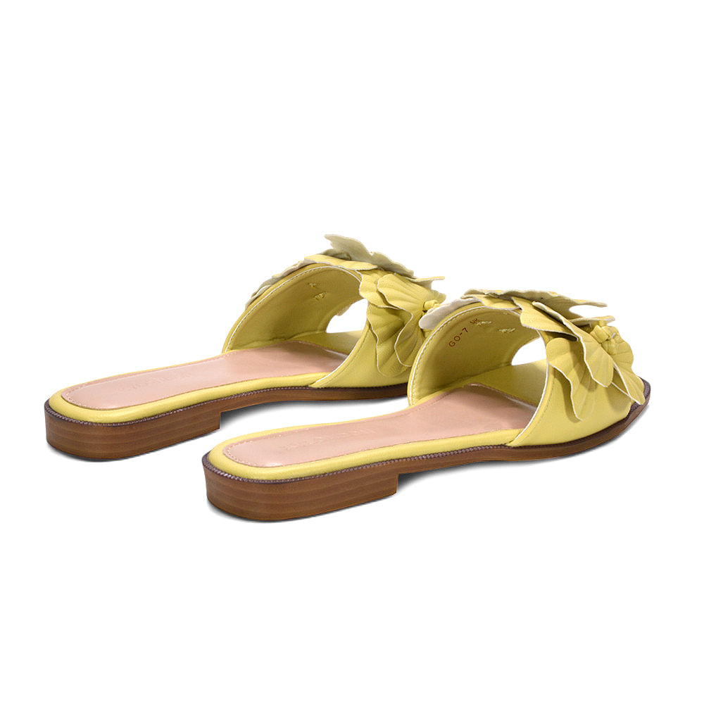 yellow picnic day sandals, pastel yellow slip on slides for cute outfits, yellow open toe sandals