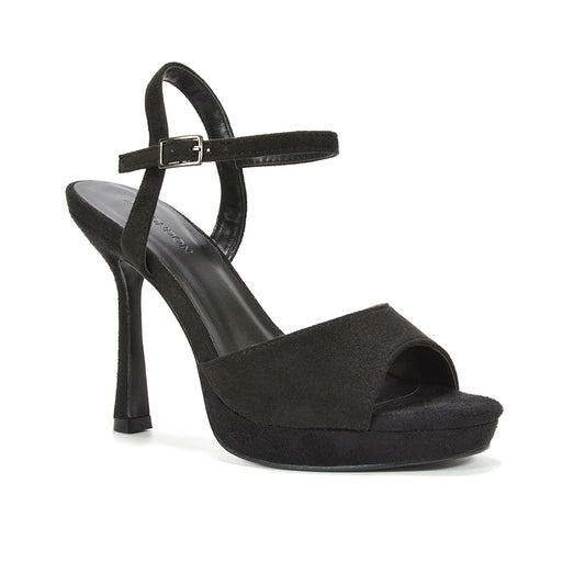 black open toe platform heels for women, women’s black peep toe platform sandals, women’s black dressy platform high heels, women’s black high heel sandals with ankle strap
