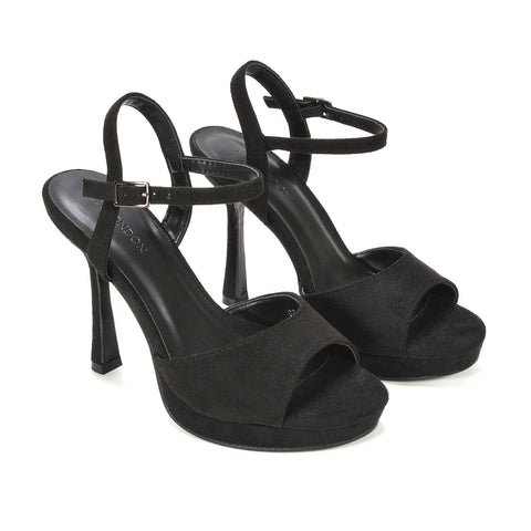 women’s black heels for evening dresses, women’s black platform heels for special occasions, women’s black stiletto sandals with ankle strap, women’s black high heel sandals with buckle