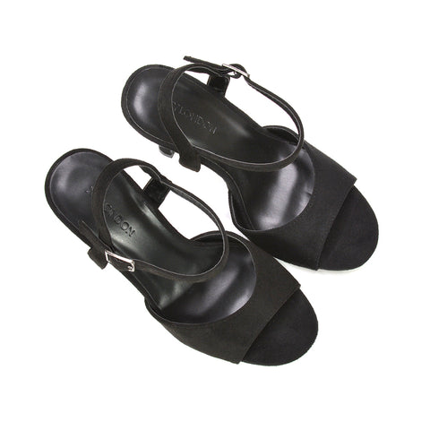 women’s black open toe ankle strap heels, women’s black tall platform high heel sandals, women’s black glamorous platform sandals, women’s black fashionable strappy high heels