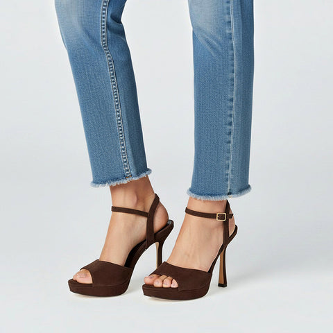 women’s brown fashionable platform high heels, women’s brown platform sandals for cocktail dresses, women’s brown high heels for parties and events, women’s brown dressy ankle strap sandals