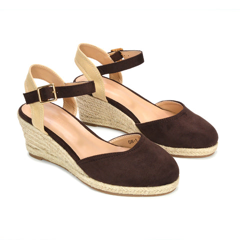 spring summer wedge sandals, faux suede wedge sandals, summer wedge heels, summer heels, heeled sandals, brown heels
