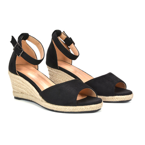 strappy espadrille wedge sandals, comfortable wedge sandals women, strappy espadrille wedge heel sandals with peep toe, black wedges
