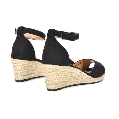 peep toe wedge heel sandals, casual espadrille wedge shoes, comfortable peep toe wedge sandals for women, black wedge heels