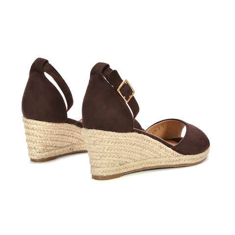 women’s espadrille wedge heels, stylish summer wedge heels, stylish ankle strap espadrille wedges for summer, brown wedge sandals