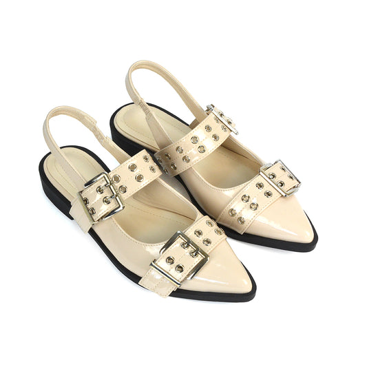 Ballet Flats With Strap, Strappy Flats, Beige Ballet Flats, Beige Patent Ballerina Pumps, Ballet Pumps, Flats 
