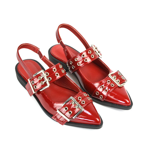 Women's Ballet Pumps & Flats, Women's Flat Shoes, Women's Red Ballet Pumps, Ballerina Flats With Buckle, Red Buckle Shoes