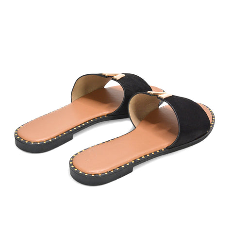 Poolside flat slides for women, Everyday flat sandals, comfortable flat sandals, black slip on strappy sandals, black sandals for holiday