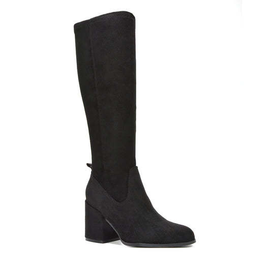 black heeled boots, black block heeled boots, Block heel boots, Dressy heeled boots, Faux suede knee high boots, Stylish knee high boots for women
