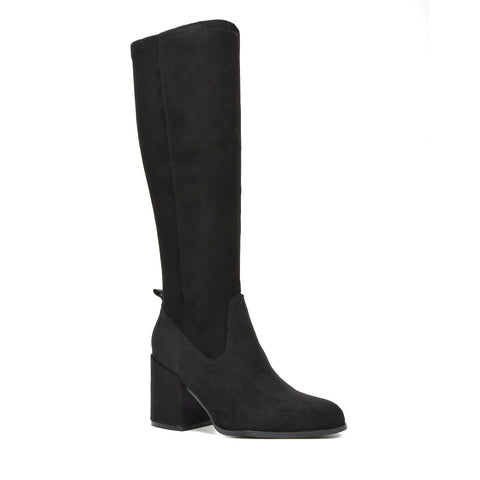 black heeled boots, black block heeled boots, Block heel boots, Dressy heeled boots, Faux suede knee high boots, Stylish knee high boots for women
