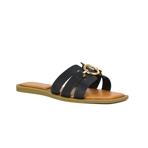 black slip on flat heel sandals, black casual summer sandals, black flat square toe mule sandals, black open toe sandals