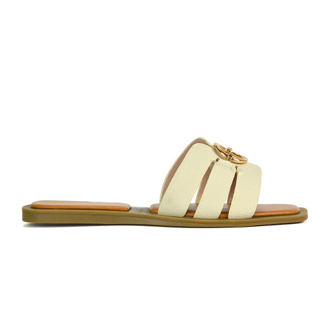 beige square toe slides, beige slip on strap flat sliders, beige flat sandals for summer, beige sandals for holidays