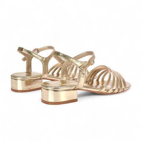 gold heeled sandals, gold low block heel sandals, heeled sandals, low block heel sandals