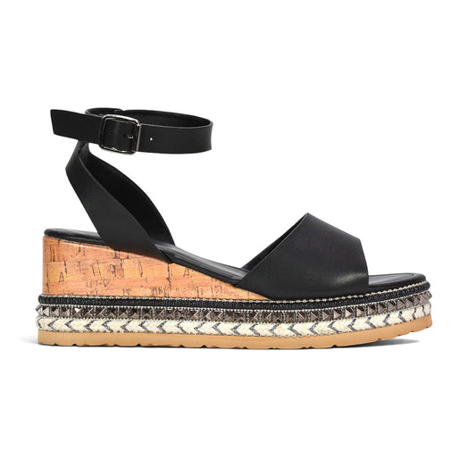 Black strappy wedge heel espadrille platform sandals, Women’s black strappy wedge heel espadrille platform sandals, Buy black espadrille wedge sandals online