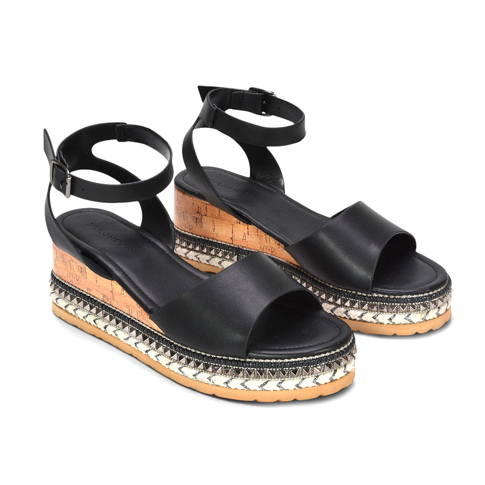 Black summer wedge sandals, Black ankle strap espadrille wedges for vacations, Comfortable black wedge sandals sale