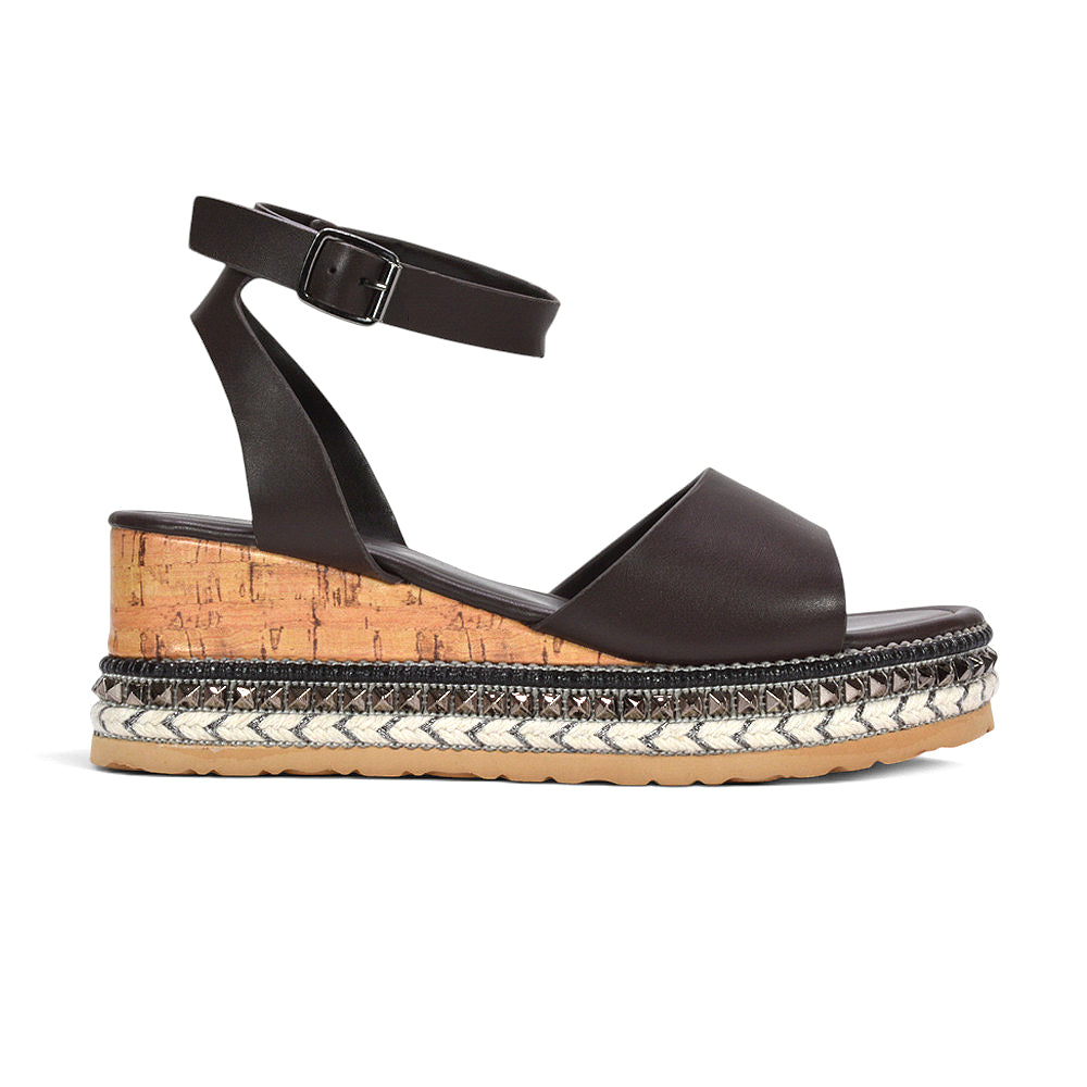 Brown strappy wedge heel espadrille platform sandals, Women’s brown strappy wedge heel espadrille platform sandals, Buy brown espadrille wedge sandals online