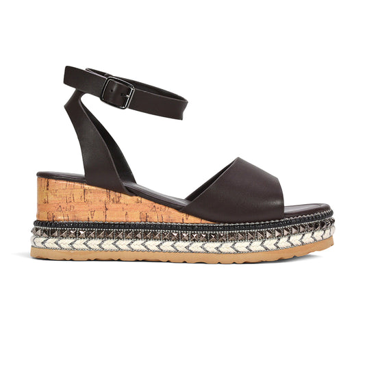 Brown strappy wedge heel espadrille platform sandals, Women’s brown strappy wedge heel espadrille platform sandals, Buy brown espadrille wedge sandals online