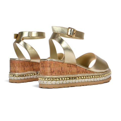 Trendy gold summer sandals 2026, Stylish gold wedge sandals for dresses and jeans, Women’s gold wedge heels