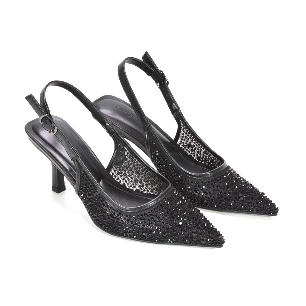 Elegant black rhinestone heels for weddings and special occasions