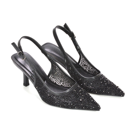 Elegant black rhinestone heels for weddings and special occasions