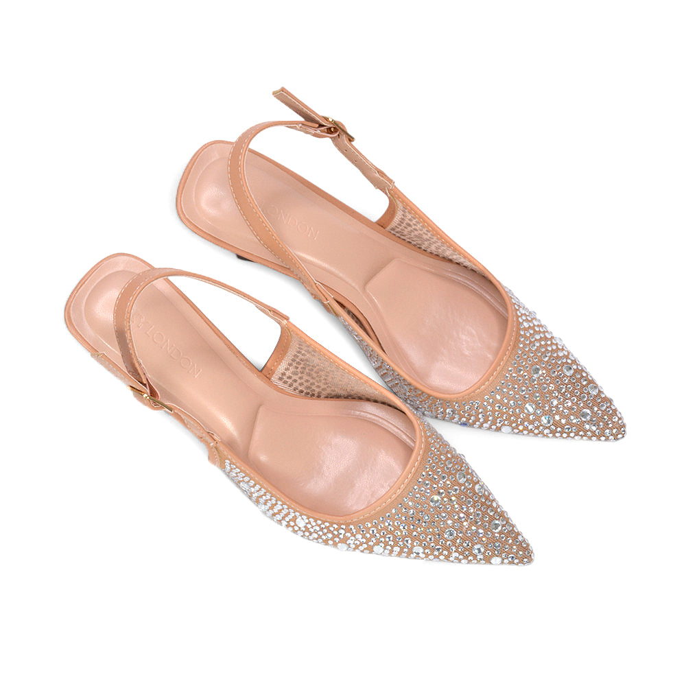 Nude wedding shoes for women with rhinestone embellishment