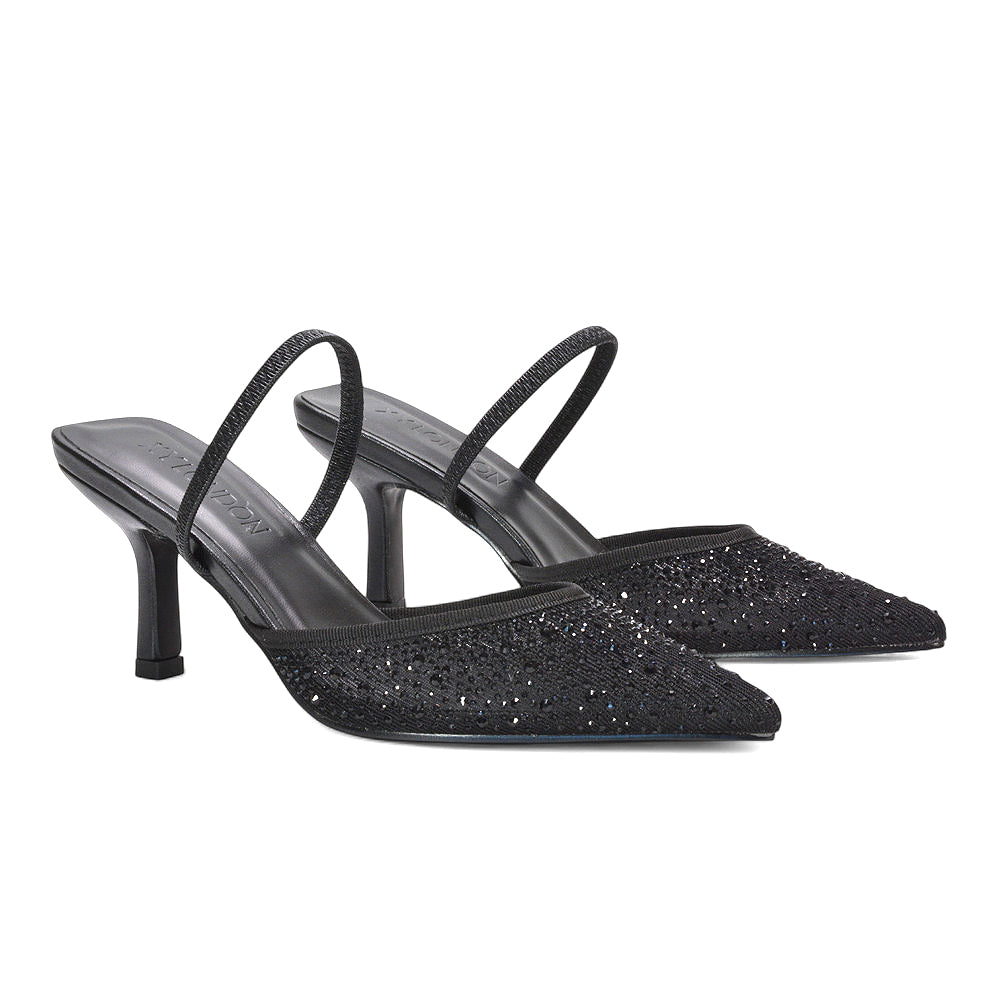 black crystal embellished stiletto heels, affordable black stiletto heels, black prom stilettos, black crystal pumps, elegant black heels for evening dresses, elegant black dress heels